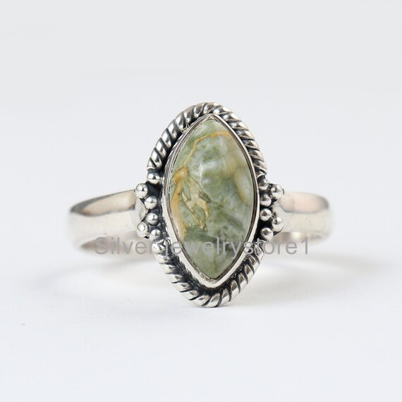 Rainforest Ring, Natural Rainforest Jasper Sterling Silver,wedding Ring, 925 Silver Ring, Marquise Gemstone Ring, Women Ring, Statement Ring
