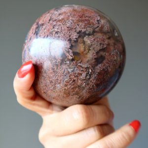 Shop Red Jasper Shapes! Chalcedony Sphere with Floating Red Jasper, Crystal Ball | Natural genuine stones & crystals in various shapes & sizes. Buy raw cut, tumbled, or polished gemstones for making jewelry or crystal healing energy vibration raising reiki stones. #crystals #gemstones #crystalhealing #crystalsandgemstones #energyhealing #affiliate #ad