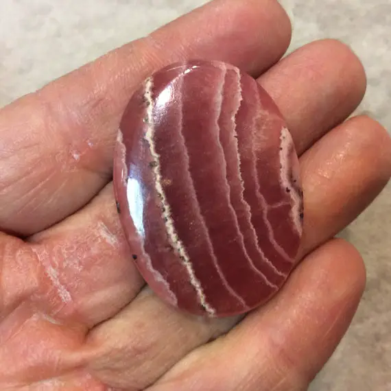 Premium Rhodochrosite Oblong Oval Shaped Flat Back Cabochon - Measuring 32mm X 43mm, 5mm Dome Height - Natural High Quality Gemstone