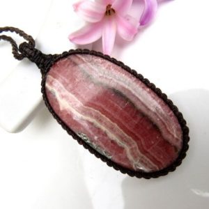 Shop Rhodochrosite Necklaces! Macrame necklace,  Rhodocrosite necklace, Romantic jewelry, Hippy necklace, healing crystals, 50th birthday gift, Macrame  jewelry | Natural genuine Rhodochrosite necklaces. Buy crystal jewelry, handmade handcrafted artisan jewelry for women.  Unique handmade gift ideas. #jewelry #beadednecklaces #beadedjewelry #gift #shopping #handmadejewelry #fashion #style #product #necklaces #affiliate #ad