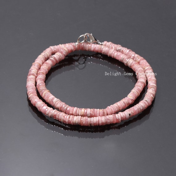 Natural Pink Rhodochrosite Beaded Necklace, 6mm Rhodochrosite Smooth Round Tyre Beads Necklace, Beaded Jewelry, Wife Gift, Mom's Gift