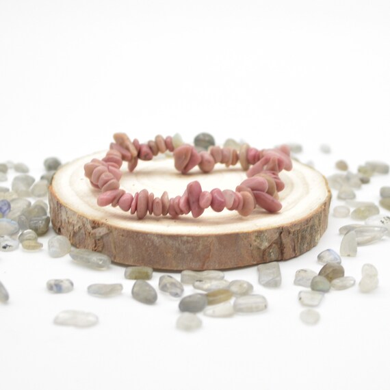 Natural Chinese Rhodonite Semi-precious Gemstone Chip / Nugget Beads Sample Strand / Bracelet - 5mm - 8mm, 7.5"