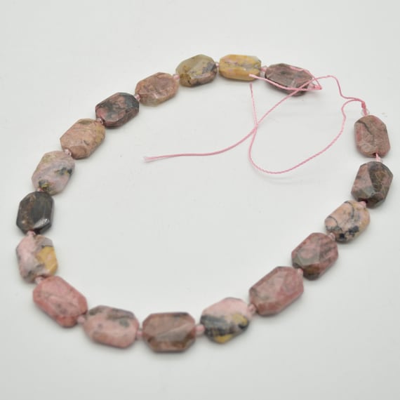 Natural Rhodonite Semi-precious Gemstone Faceted Cross Drilled Rectangle Pendant / Beads - 15" Strand