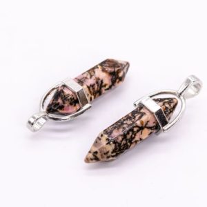Shop Rhodonite Pendants! 2 Pcs – 31x8MM Black Pink Rhodonite Beads Healing Hexagonal Pointed Pendant Genuine Natural Grade A Silver Plated Cap (116721) | Natural genuine Rhodonite pendants. Buy crystal jewelry, handmade handcrafted artisan jewelry for women.  Unique handmade gift ideas. #jewelry #beadedpendants #beadedjewelry #gift #shopping #handmadejewelry #fashion #style #product #pendants #affiliate #ad