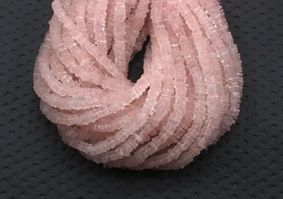 Good Quality 16" Long Natural Rose Quartz Heishi Beads,smooth Square Beads,rose Beads,size 4-5 Mm Pink Gemstone Beads For Jewelry, Wholesale