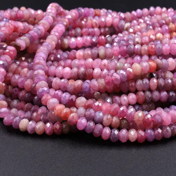 Genuine Natural Reddish Pink Ruby Gemstone Faceted 3mm 4mm 6mm Rondelle Beads 15.5" Strand