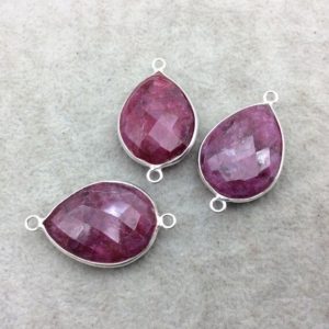 Shop Ruby Faceted Beads! Sterling Silver Faceted Teardrop Shape Corundum/Ruby Bezel Connector Component – ~ 18mm x 25mm – Natural  Semi-Precious Gemstone | Natural genuine faceted Ruby beads for beading and jewelry making.  #jewelry #beads #beadedjewelry #diyjewelry #jewelrymaking #beadstore #beading #affiliate #ad