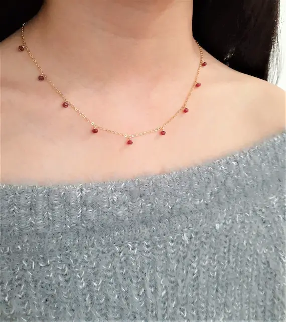 Ruby Necklace, July Birthstone / Handmade Jewelry / Gemstone Necklace, Necklaces For Women, Gemstone Choker, Beaded Choker, Dainty Choker