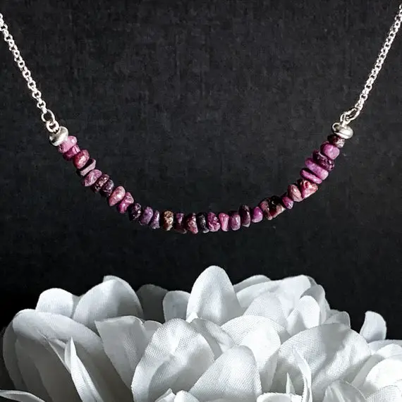 Sterling Silver Ruby Necklace Raw Ruby Crystal Necklace Courage Energy Statement Necklace Gift For Her