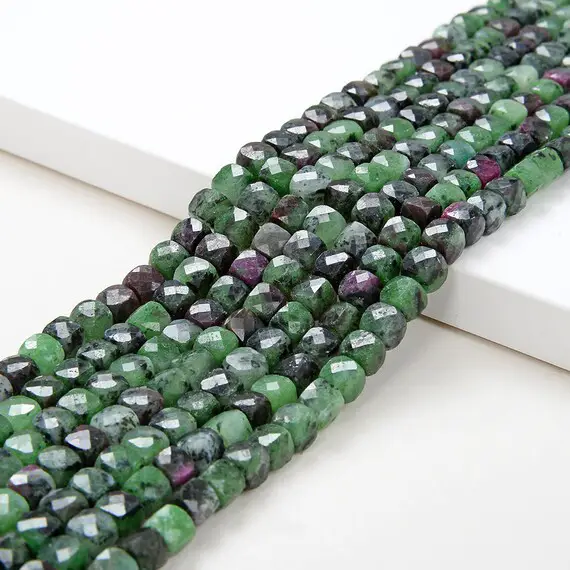 4mm Ruby Zoisite Gemstone Grade Aa Micro Faceted Square Cube Loose Beads (p6)