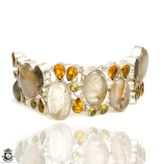 Rutile Quartz Citrine 925 Sterling Silver Bracelet B3956