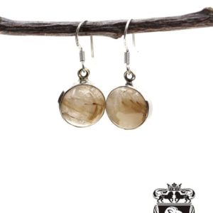 Shop Rutilated Quartz Earrings! Round Rutile Rutilated Quartz 925 SOLID Sterling Silver Earrings E122 | Natural genuine Rutilated Quartz earrings. Buy crystal jewelry, handmade handcrafted artisan jewelry for women.  Unique handmade gift ideas. #jewelry #beadedearrings #beadedjewelry #gift #shopping #handmadejewelry #fashion #style #product #earrings #affiliate #ad