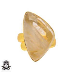 Shop Rutilated Quartz Rings! Size 6.5 – Size 8 Adjustable Rutilated Quartz Energy Healing Ring • Meditation Crystal Ring • 24K Gold  Ring GPR325 | Natural genuine Rutilated Quartz rings, simple unique handcrafted gemstone rings. #rings #jewelry #shopping #gift #handmade #fashion #style #affiliate #ad