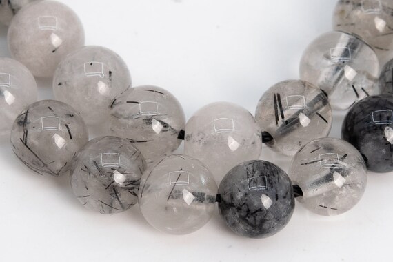 Genuine Natural Tourmalinated Quartz Gemstone Beads 6mm Black Round A Quality Loose Beads (107074)