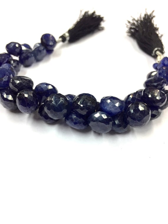 Natural Faceted Rare Blue Sapphire Onion Shape Beads 11mm Gemstone Beads 7" Strand