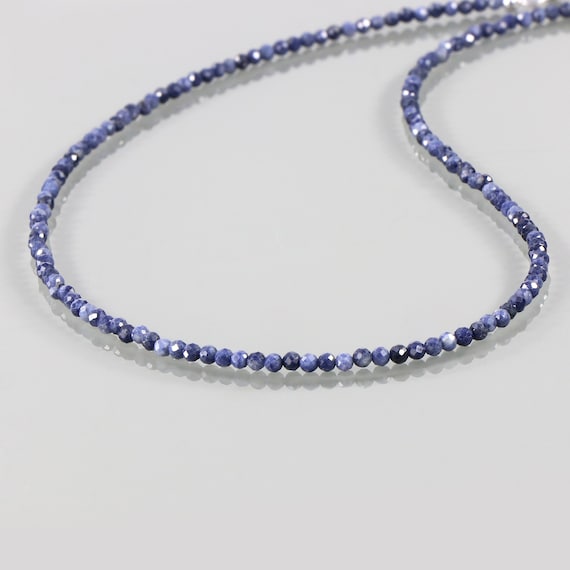 1 Strand Blue Sapphire Necklace, Genuine Sapphire Beads Necklace, Gemstone Beaded Necklace, 925 Sterling Silver Necklace, Minimalist Jewelry