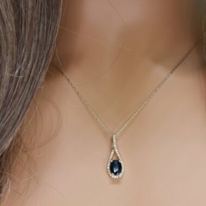 Shop Sapphire Pendants! Natural Sapphire and Diamond Pendant in 14k Gold | Solid 14k Gold | Fine Jewelry | Free Shipping | Natural genuine Sapphire pendants. Buy crystal jewelry, handmade handcrafted artisan jewelry for women.  Unique handmade gift ideas. #jewelry #beadedpendants #beadedjewelry #gift #shopping #handmadejewelry #fashion #style #product #pendants #affiliate #ad