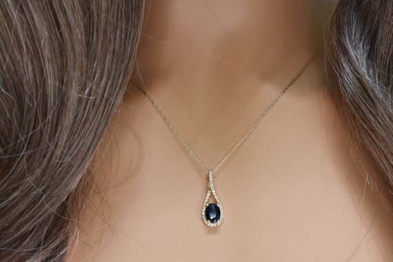 Natural Sapphire And Diamond Pendant In 14k Gold | Solid 14k Gold | Fine Jewelry | Free Shipping