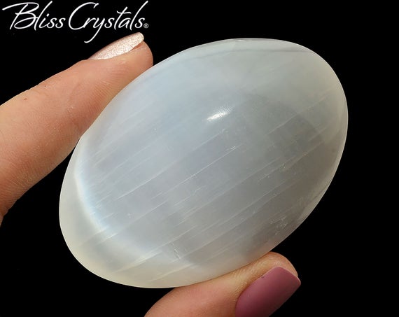 Selenite Large Oval Palm Stone "moonglow" Polished 2.4" For Cleansing #sl50