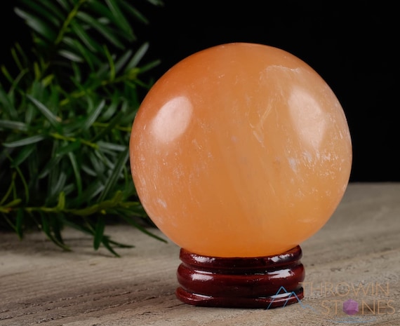 Orange Selenite Crystal Sphere - Large - Crystal Ball, Housewarming Gift, Home Decor, E1128