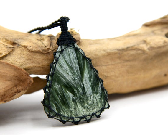 Unique Large Seraphinite Necklace, Spiritual Jewelry, Green Stone Pendant, Yoga Gift For Women Or Men