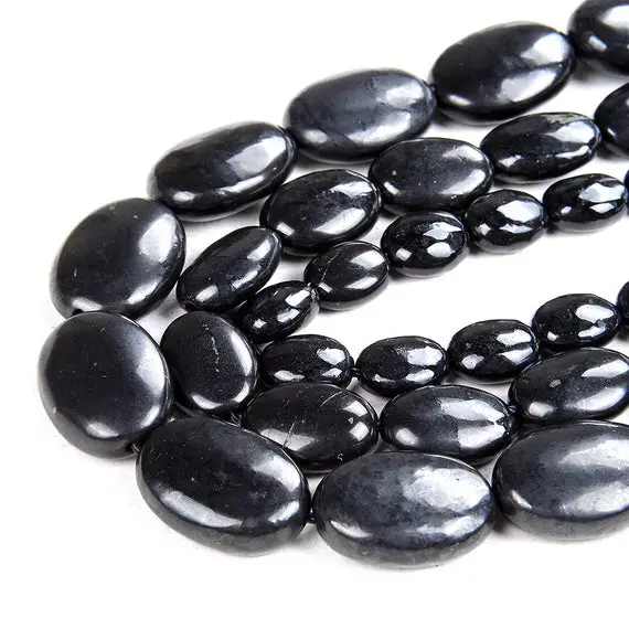 Natural Smooth Shungite Gemstone Grade Aaa Oval 10x8mm 14x10mm 18x13mm Loose Beads (d47)