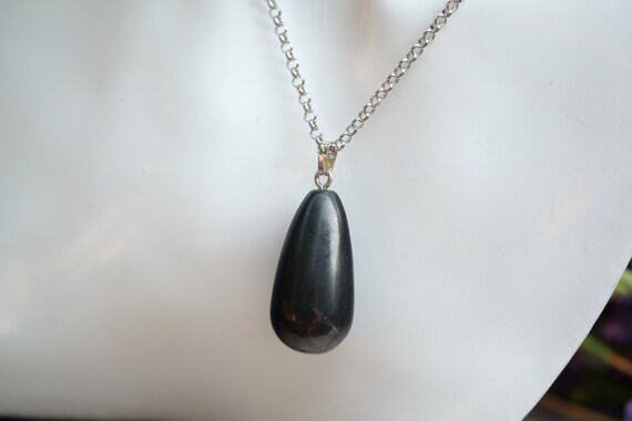 Shungite Smooth Tear Drop Pendant Necklace Choose Sterling Silver Or Black Cotton Cord