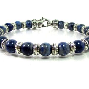 Shop Sodalite Bracelets! Natural Sodalite Bracelet for Men with Clasp, Natural Gemstone Mens Beaded Bracelet, Handmade Mens Blue Bracelet, Gift for Him + Gift Bag | Natural genuine Sodalite bracelets. Buy handcrafted artisan men's jewelry, gifts for men.  Unique handmade mens fashion accessories. #jewelry #beadedbracelets #beadedjewelry #shopping #gift #handmadejewelry #bracelets #affiliate #ad