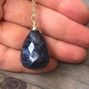 Shop Sodalite Pendants! Blue Sodalite pendant drop Gold Necklace.  Natural stone.  14k gold Chain necklace.  Gemstone jewelry. | Natural genuine Sodalite pendants. Buy crystal jewelry, handmade handcrafted artisan jewelry for women.  Unique handmade gift ideas. #jewelry #beadedpendants #beadedjewelry #gift #shopping #handmadejewelry #fashion #style #product #pendants #affiliate #ad