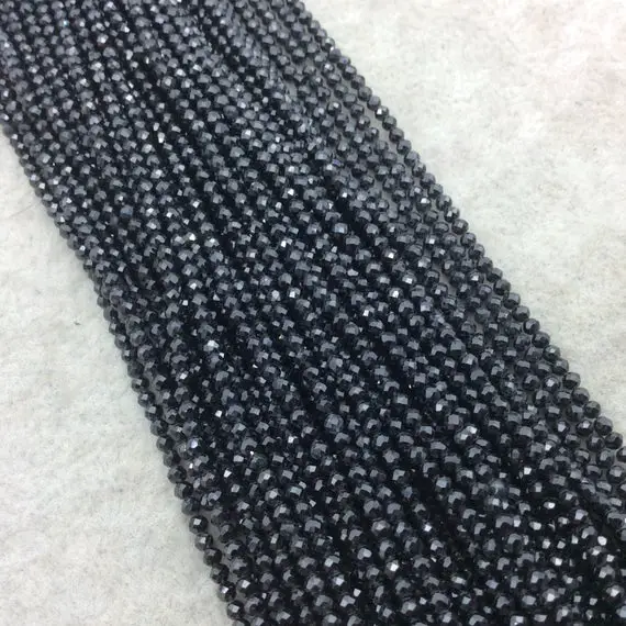 2mm Faceted Round/ball Shaped Black Spinel Beads - 15" Strand (approximately 200 Beads) - High Quality Hand-cut Semi-precious Gemstone!