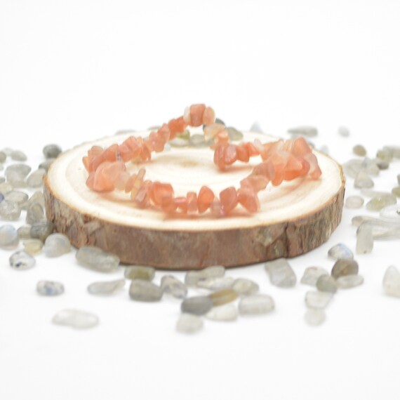 Sunstone  Gemstone Chips   Beads  Bracelet Sample Strand - 5mm - 8mm - 7.5" Long
