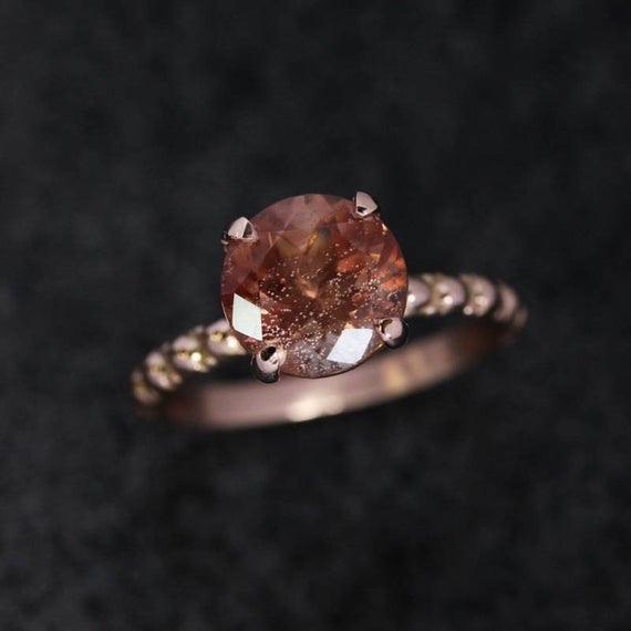 Peachy Oregon Sunstone Ring, 14k Rose Gold Gemstone Ring, Gold Band, Recycled Gold, Usa Mined Conflict Free Engagement Ring