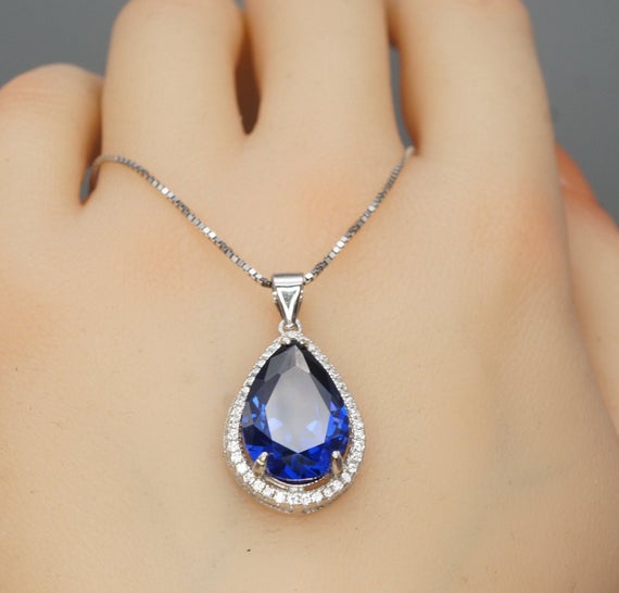 Large Tanzanite Necklace - 18k @ Sterling Silver - Pear 7 Ct Blue Teardrop Tanzanite Jewelry Tanzanite Pendant #797