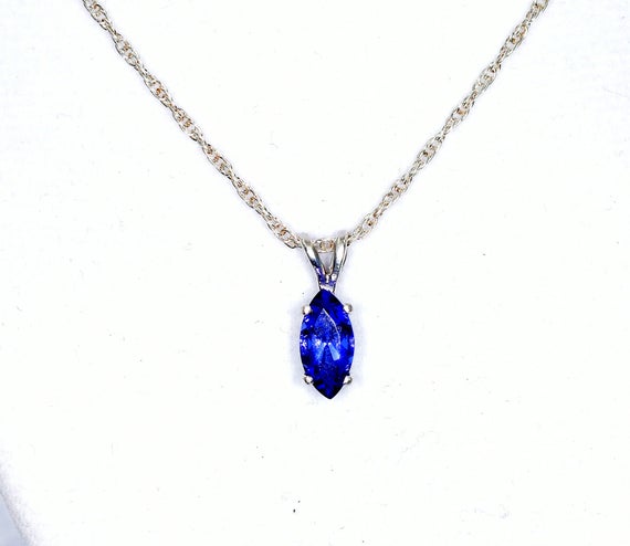 Tanzanite Pendant, Genuine Gemstone, 10x5 Marquise, Set In 925 Sterling Silver With 18inch Chain Included