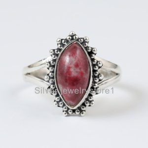 Thulite Gemstone Ring: Sterling Silver Boho Jewelry