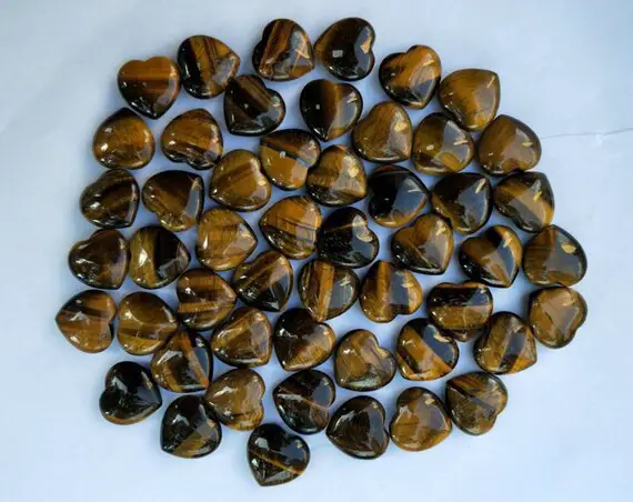 Set Of 100 Tiger's Eye Puffy Heart Stone