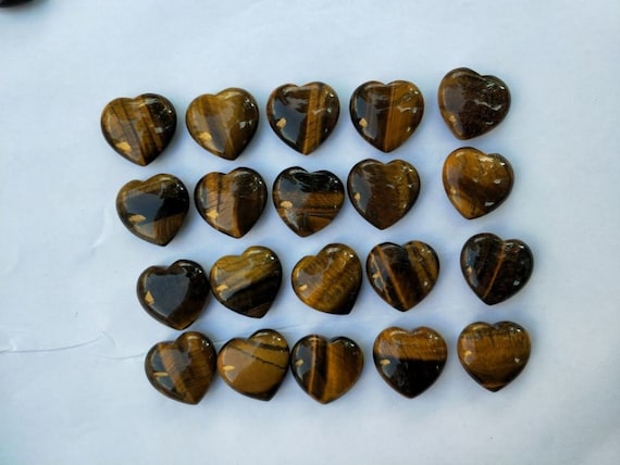 Set Of 100 Tiger's Eye Puffy Heart Stone