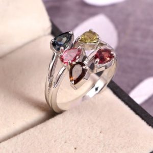 Shop Tourmaline Rings! Natural Tourmaline Ring, Statement Ring, Twig Ring, Art Deco Ring, 925 Sterling Silver, Multi Color Gemstone, Boho Bohemian Ring, Gift Her | Natural genuine Tourmaline rings, simple unique handcrafted gemstone rings. #rings #jewelry #shopping #gift #handmade #fashion #style #affiliate #ad