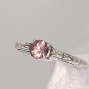 Shop Tourmaline Rings! Pink/ Peachy Tourmaline Ring, Genuine Gemstone 5mm Faceted Round, 1/2 Carat, October Birthstone, Set in 925 Fancy Scrolled Mounting | Natural genuine Tourmaline rings, simple unique handcrafted gemstone rings. #rings #jewelry #shopping #gift #handmade #fashion #style #affiliate #ad