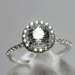 Shop Zircon Rings! Zircon Ring, Engagement, Wedding, Solitaire Ring, Genuine Gemstone 6mm Round 1 Plus ct, Halo of CZ's and Down the Shoulders | Natural genuine Zircon rings, simple unique alternative gemstone engagement rings. #rings #jewelry #bridal #wedding #jewelryaccessories #engagementrings #weddingideas #affiliate #ad