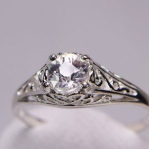 White Zircon Ring, Engagement Ring, Promise Ring, Genuine Gemstone 5mm Round .5+ carats, Set in 925 Sterling Silver Filigree Ring Mount | Natural genuine Zircon rings, simple unique alternative gemstone engagement rings. #rings #jewelry #bridal #wedding #jewelryaccessories #engagementrings #weddingideas #affiliate #ad