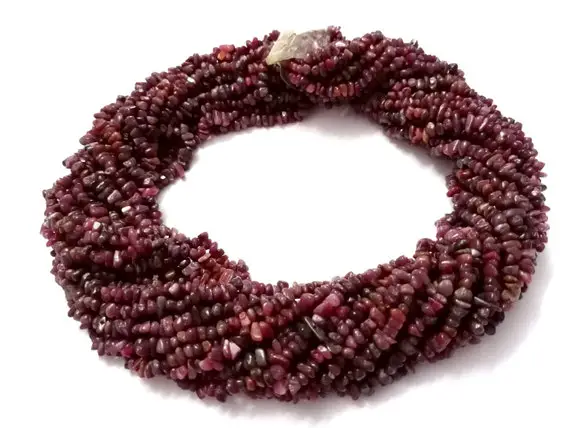1-5 Strand Lot Natural Ruby Chips Nuggets Smooth 3-5mm/5-7mm Gemstone Loose Beads 34"inch Ruby Chip Beads, Ruby Beads, Red Ruby