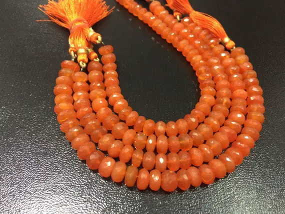 Orange Carnelian Faceted Rondelle Beads 9-10mm Natural Carnelian Rondelle Beads 10" Aaa Carnelian Loose Beads