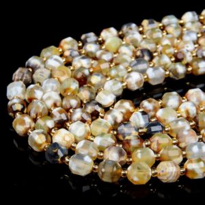 Shop Agate Faceted Beads! 8MM Yellow Agate Gemstone Grade AAA Faceted Prism Double Point Cut Loose Beads (D38) | Natural genuine faceted Agate beads for beading and jewelry making.  #jewelry #beads #beadedjewelry #diyjewelry #jewelrymaking #beadstore #beading #affiliate #ad