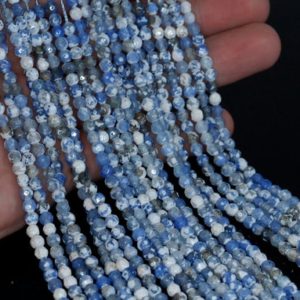 Shop Agate Faceted Beads! 4mm Fire Agate Gemstone Ice Blue Faceted Round Loose Beads 15  inch Full Strand LOT 1,2,6,12 and 50 (90183838-364) | Natural genuine faceted Agate beads for beading and jewelry making.  #jewelry #beads #beadedjewelry #diyjewelry #jewelrymaking #beadstore #beading #affiliate #ad