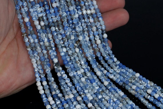 4mm Fire Agate Gemstone Ice Blue Faceted Round Loose Beads 15  Inch Full Strand Lot 1,2,6,12 And 50 (90183838-364)
