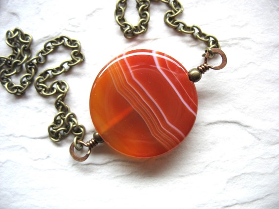 Orange Agate Gemstone Necklace Jewelry Handmade In Usa