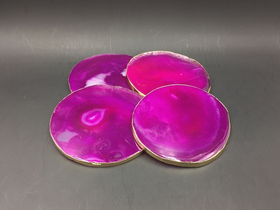 Pink Agate Coasters Set Of 4pieces Gold Finished Agate Geode Slice Coasters Gold Agate Coasters For Wedding/party/dinner Home Decor02