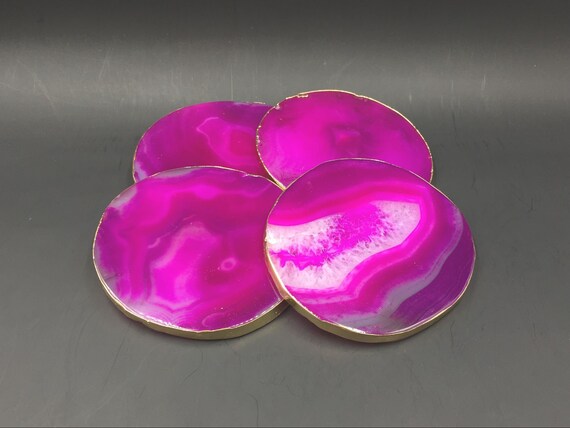 Pink Agate Coasters Set Of 4pieces Gold Finished Agate Geode Slice Coasters Gold Agate Coasters For Wedding/party/dinner Home Decor01