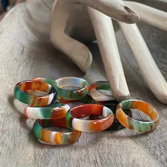 Carved Stone Ring, Fancy Agate Ring, Agate Stone Ring, Multi Color Agate Band Ring,solid Stone Band, Natural Stone Ring, Solid Gemstone Ring